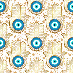 Fototapete Augenmuster Hamsa Hand mit Sternen Schutzsymbol  © Darya