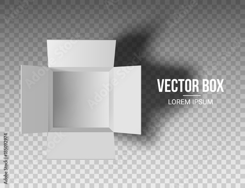 Open white box on a transparent background. Top view. Vector illustration.