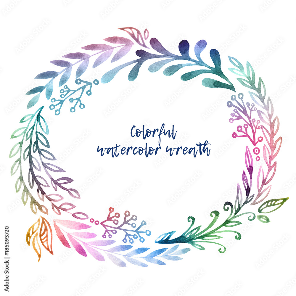 Watercolor hand-drawn herbal spring wreath. Great design for wedding invitation, mother's day, birthday and valentines card.