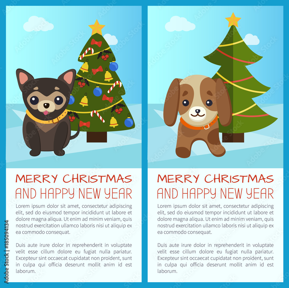 Fototapeta premium Merry Christmas Set of Dogs Vector Illustration