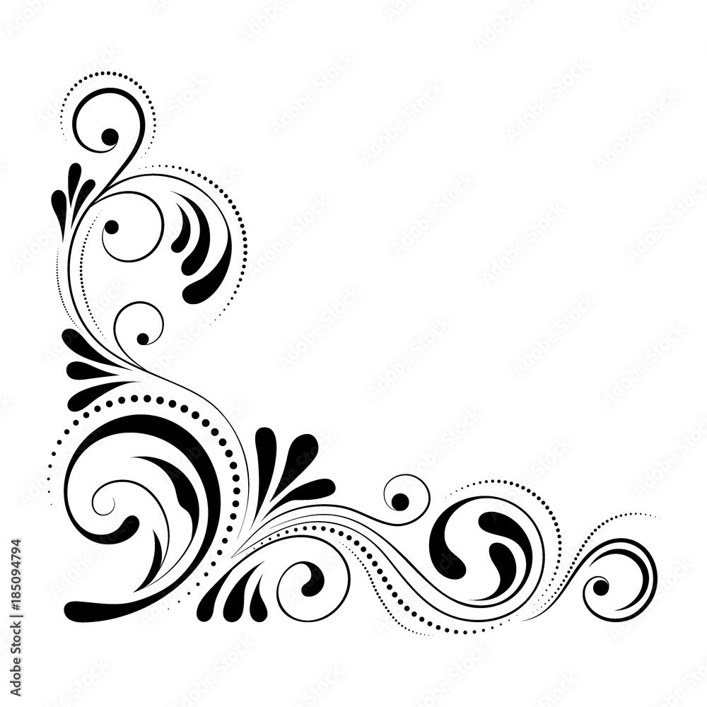Floral corner design. Swirl ornament isolated on white background - vector  illustration. Decorative border with curve elements, pattern vector de  Stock | Adobe Stock