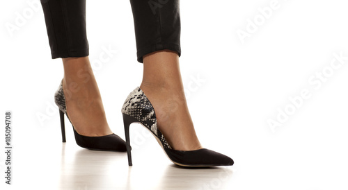 elegant women's shoes with high heels from python skin