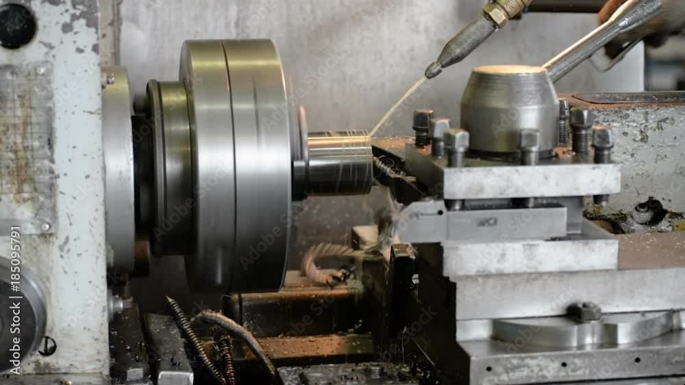 Drilling a deep hole of large diameter. When drilling, a lubricating-cooling liquid is supplied. Drilling a deep hole of large diameter. When drilling, a lubricating-cooling liquid is supplied.
