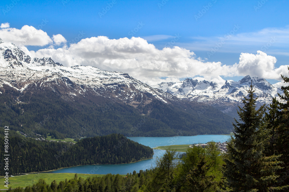 Alpine landscape with St Moritz lake, Switzerland