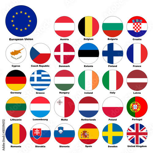 European Union, countries flags. Set of icons. Abstract concept. Vector illustration on white background.