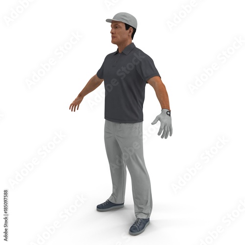 one caucasian man golfer isolated on white. 3D illustration © 2dmolier