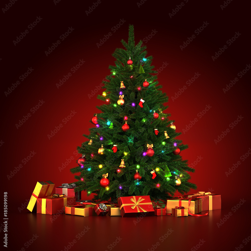 3d Rendering decorated Christmas tree