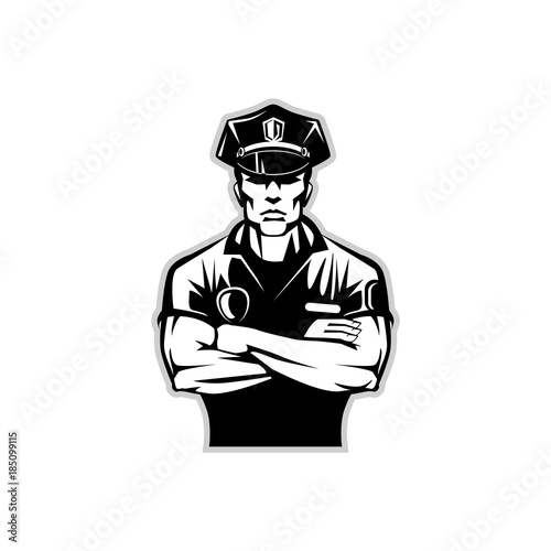 silhouette of a policeman in uniform, wearing a cap