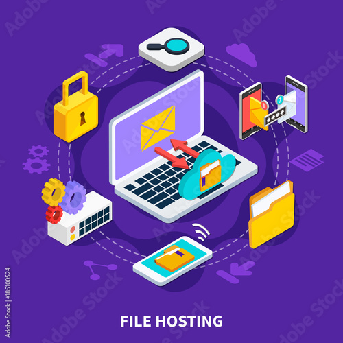 File Hosting Isometric Design Concept 