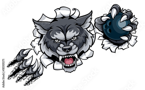 Wolf Bowling Mascot Breaking Background