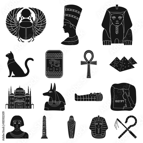 Ancient Egypt black icons in set collection for design. The reign of Pharaoh vector symbol stock web illustration.