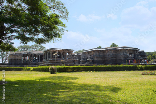 Outer view of the Hoysaleswara Temple, Hoysala style, Halebidu, Karnataka,