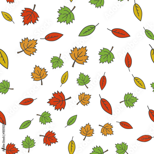Autumn Colorful Tree Leaves Seamless Pattern.