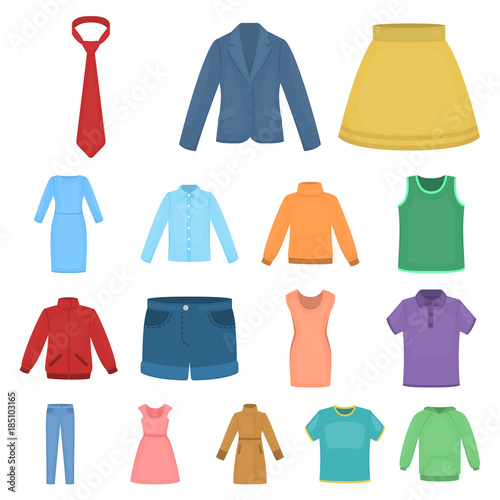Different kinds of clothes cartoon icons in set collection for design. Clothes and style vector symbol stock web illustration.