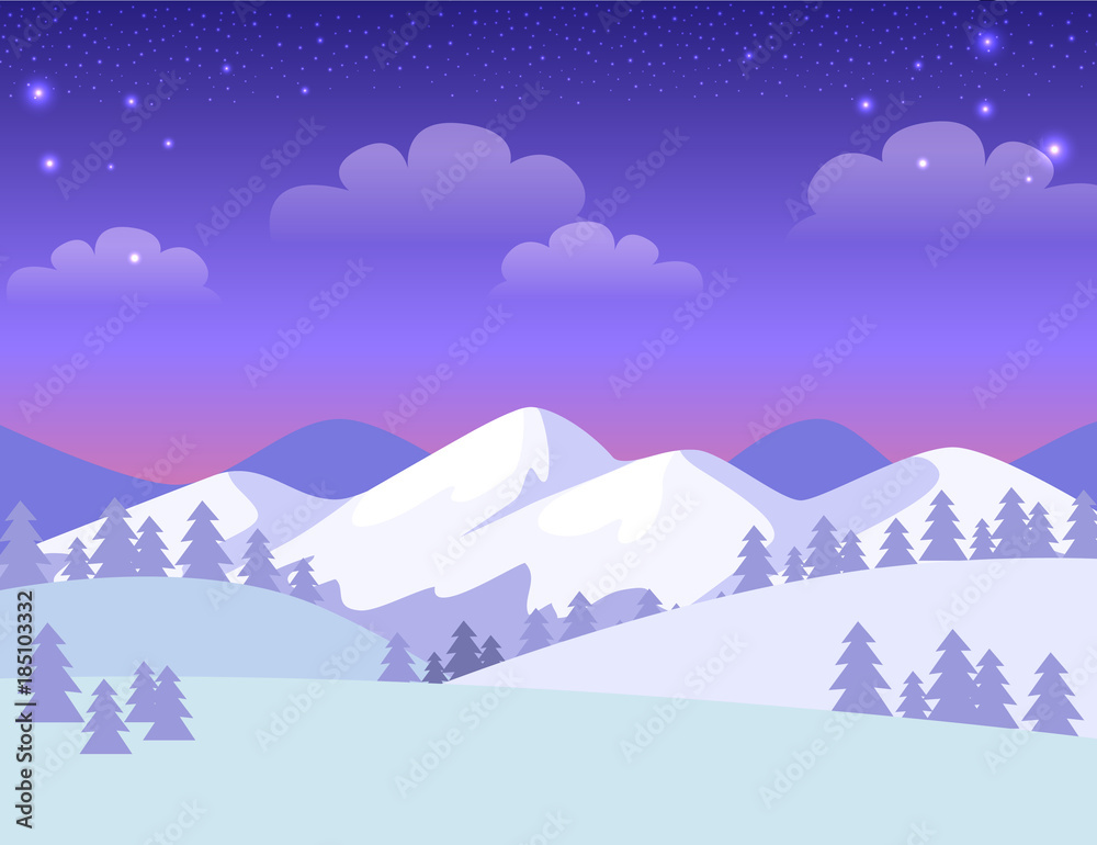 Colourful Greeting Card with Snowy Mountains.