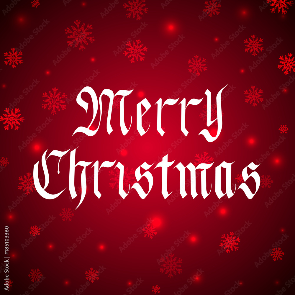 Vector Merry Christmas Lettering in Gothic Style over Red.