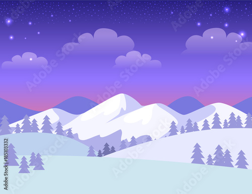 Colourful Greeting Card with Snowy Mountains. © robu_s