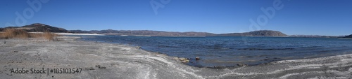 White sand on the shore of the lake. Lake Salda in Turkey. 