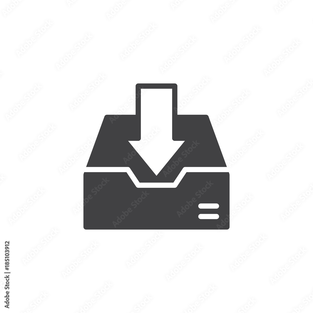 Inbox icon vector, filled flat sign, solid pictogram isolated on white. Download box symbol, logo illustration. Inbox icon vector, filled flat sign, solid pictogram isolated on white. Download box symbol, logo illustration.