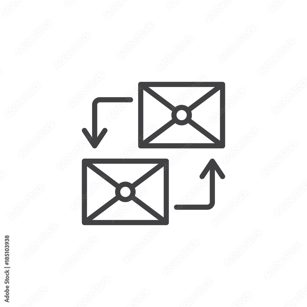 Envelopes with circular arrows line icon, outline vector sign, linear style pictogram isolated on white. Mailing symbol, logo illustration. Editable stroke Envelopes with circular arrows line icon, outline vector sign, linear style pictogram isolated on white. Mailing symbol, logo illustration. Editable stroke