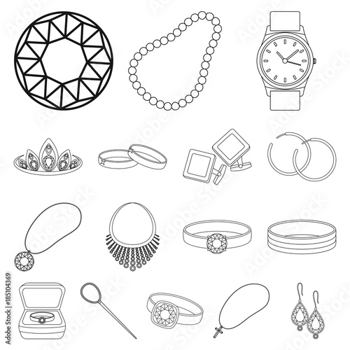 Jewelry and accessories outline icons in set collection for design.Decoration vector symbol stock web illustration.