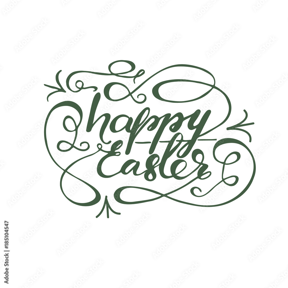 Greeting card design with lettering Happy Easter. Vector illustration.