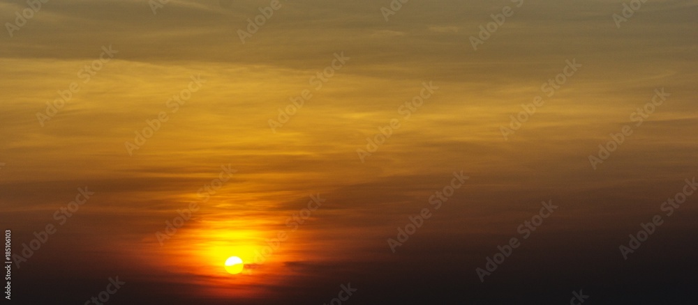 Background of sky with cloud and sun at  twilight time