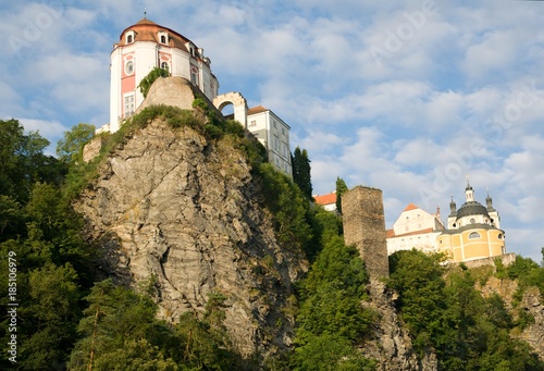 Castle and town Vranov nad Dyji in the Southern Moravia, Czech republic. The castle stands on a high rock above the river Dyje. photo