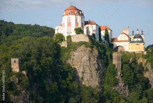 Castle and town Vranov nad Dyji in the Southern Moravia, Czech republic. The castle stands on a high rock above the river Dyje. photo