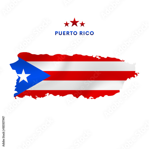 Puerto Rico map with waving flag. Vector illustration.