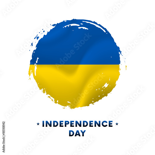 Banner or poster of Ukraine Independence Day celebration. Waving flag of Ukraine, brush stroke background. Vector illustration.