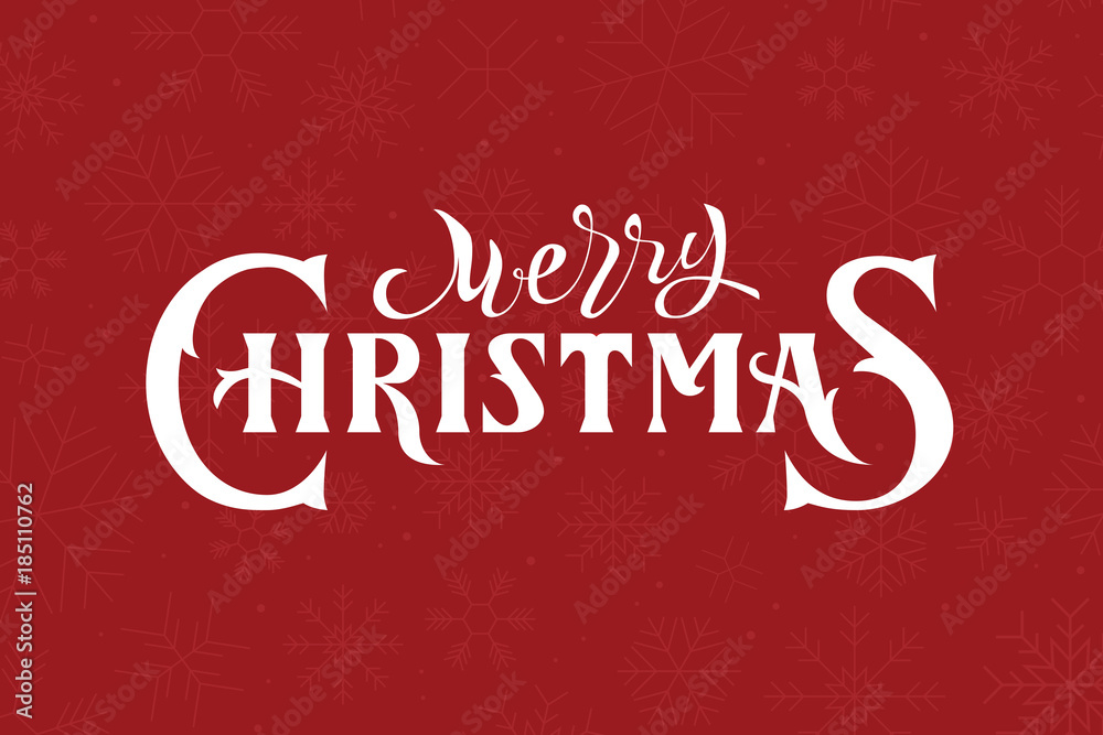 Merry christmas hand lettering logo on red background. Usable for banners, greeting cards, gifts etc.