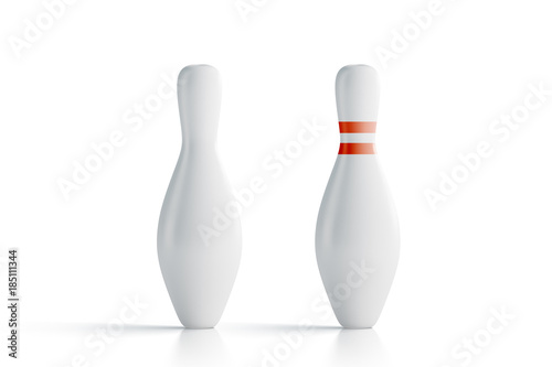 Принти на полотні Blank white bowling skittles mockup, front view, 3d rendering