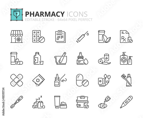 Outline icons about pharmacy photo