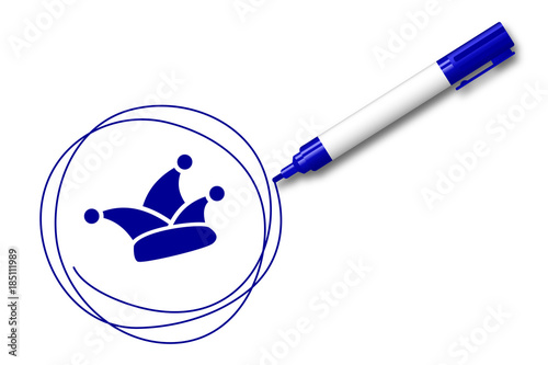 blauer Filzstift kreist ein Mütze - Karneval