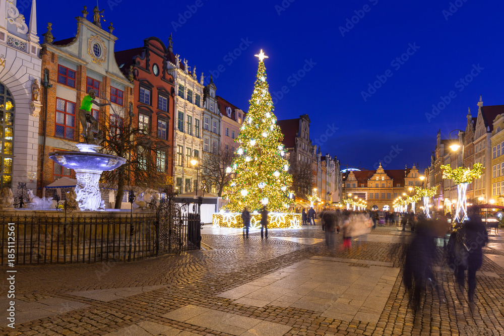 Beautiful Christmas tree in old town of Gdansk, Poland