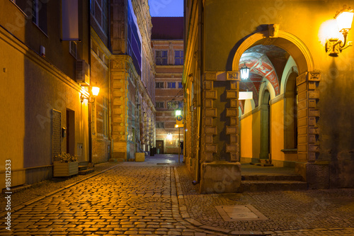 Architecture of the old town of Gdansk at night, Poland