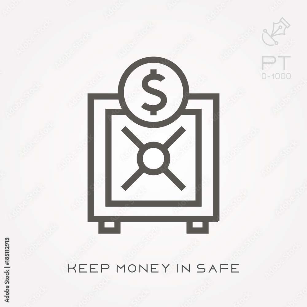 Line icon keep money in safe Line icon keep money in safe