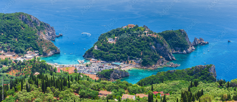 Panoramic view of Paleokastritsa bay, Corfu island, Greece