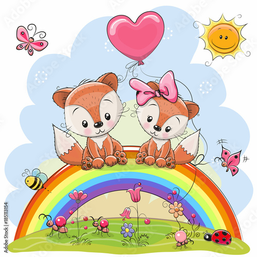 Two Foxes are sitting on the rainbow