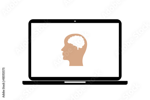 Laptop - Kopf mit Gehirn - Brainstorming
