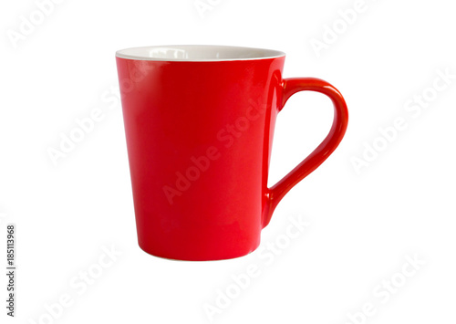 Red Cup of coffee or tea isolated on white background. Empty red cup with clipping path.