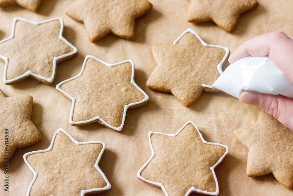 Preparation of gingerbread, painting gingerbread cookies. Preparation of gingerbread, painting gingerbread cookies.