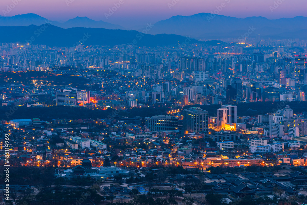 Obraz premium Aerial view of Seoul City Skyline at Night,South Korea