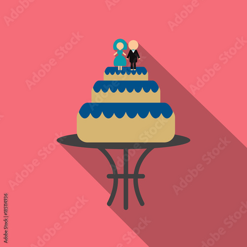 wedding cake icon image with silhouette of newlyweds