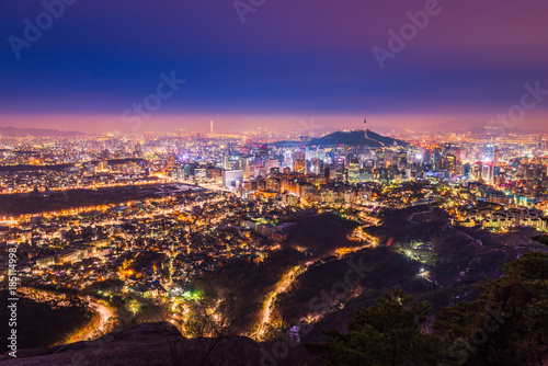 Aerial view of Seoul City Skyline at Night,South Korea