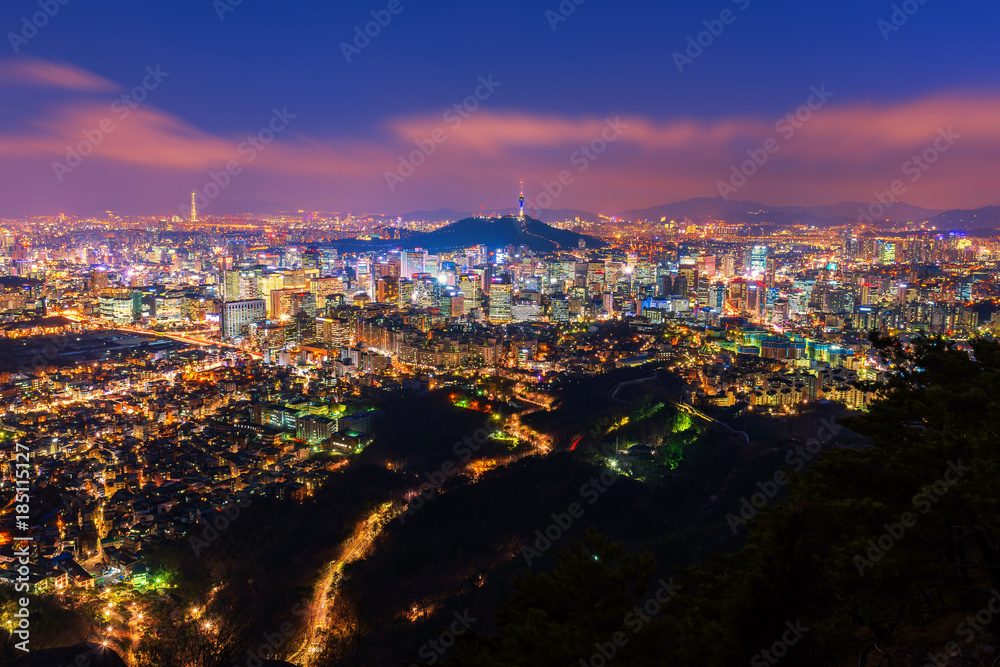 Aerial view of Seoul City Skyline at Night,South Korea