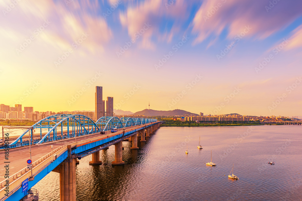 Fototapeta premium Aerial view of Seoul City Skyline,South Korea