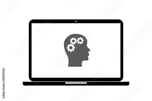 Laptop - Kopf mit Zahnrädern - Gehirnjogging