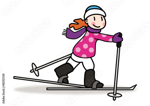 Mädchen macht Skilanglauf. Illustration im Cartoon Stil